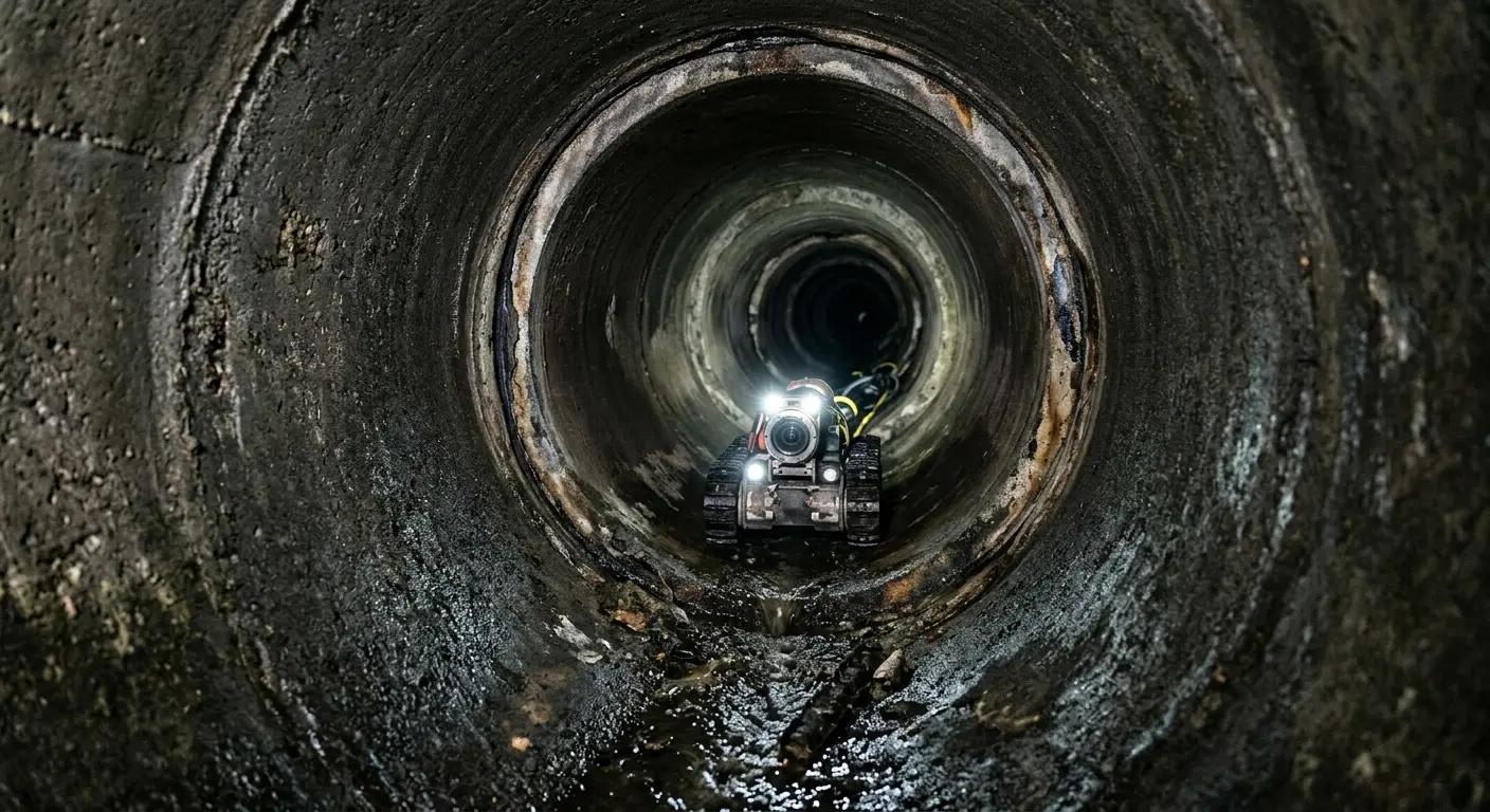 Robotic sewer camera inspecting pipe interior for Sewer Line Repair in Thomaston