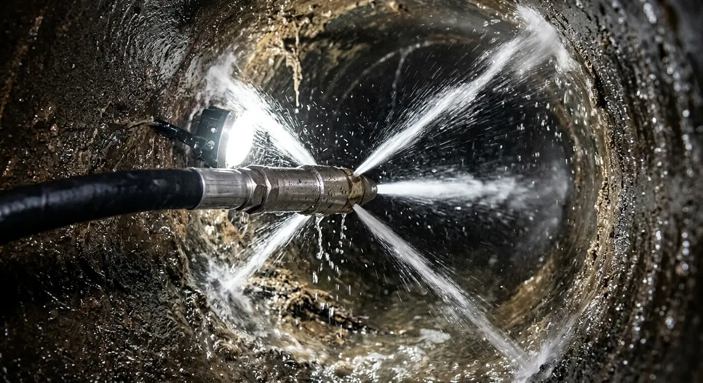 High-pressure hydro jetting nozzle cleaning sewer pipe for Storm Drain Cleaning in Thomaston